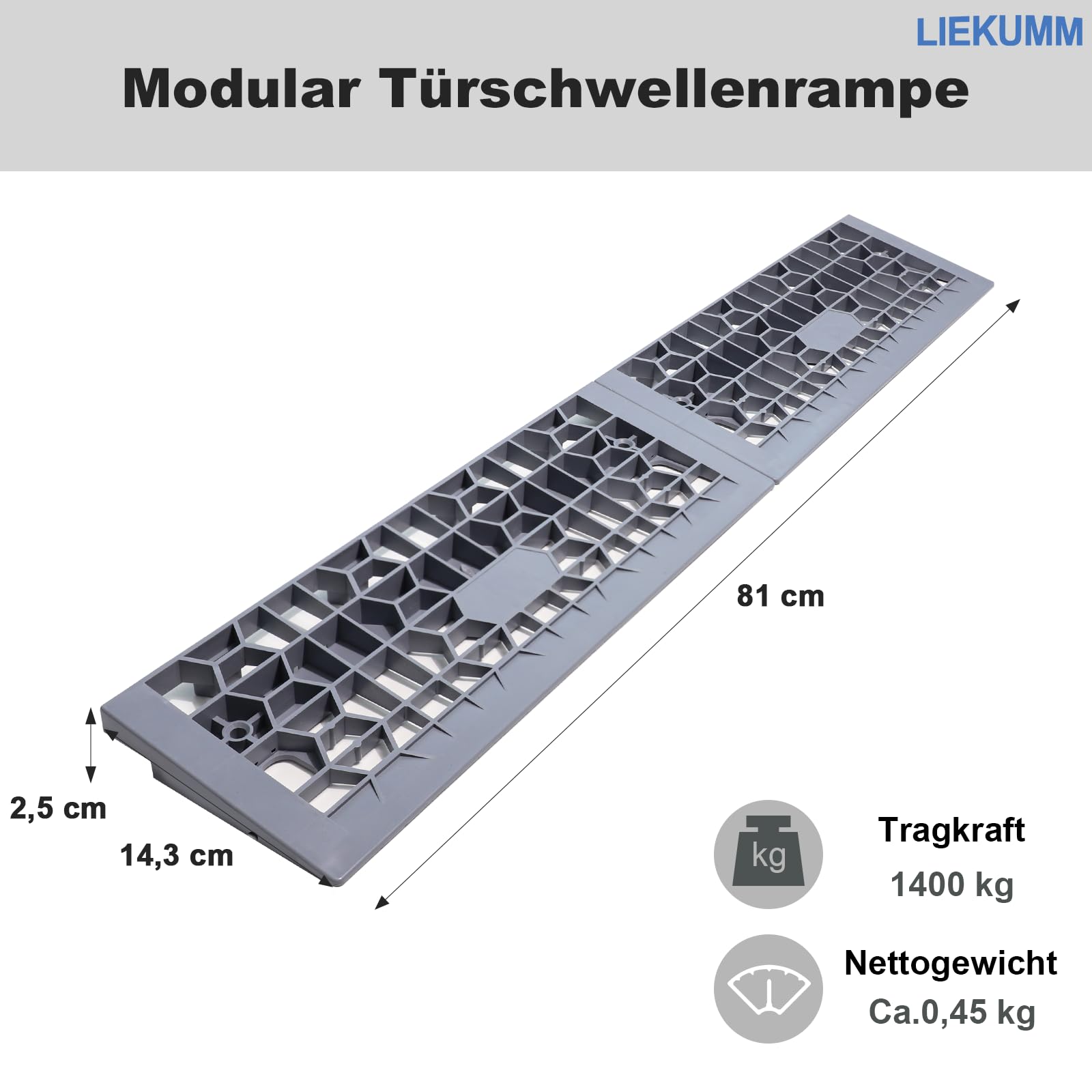 LIEKUMM Rampa do wózka inwalidzkiego, wysokość 2,5 cm, rampa dla osób niepełnosprawnych, pojemność 1400 kg, zdejmowana do progu