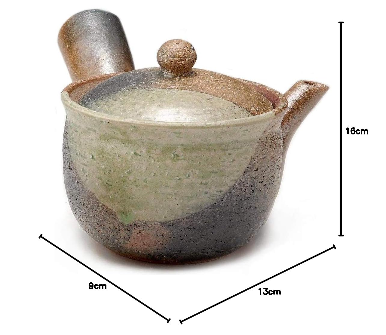 Shigaraki Pottery, G5-2709, Teiera Kyusu Midori Mamekake