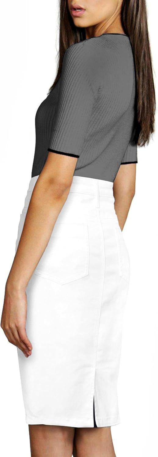 Lexi Womens Stretch Pencil Skirts with Functional Pockets, A Line & Destructed Mini Denim Skirts - Image 2