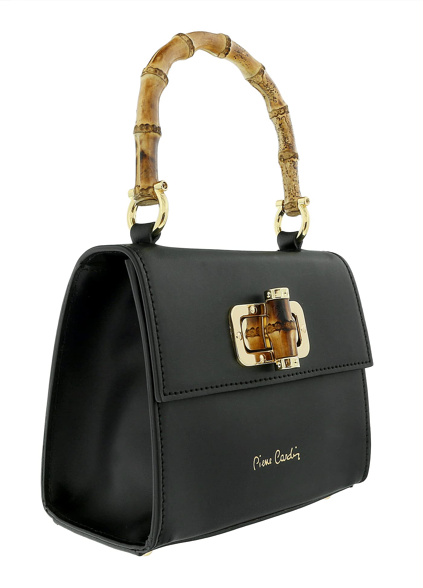 Pierre Cardin Black Leather Small Vintage Structured Satchel Bag