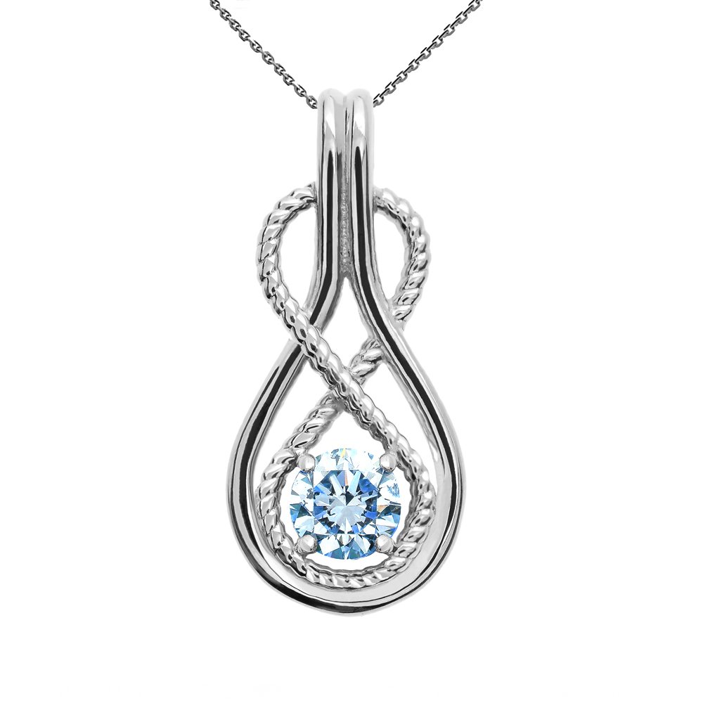 Infinity Rope March Birthstone Aquamarine 14k White Gold Pendant Necklace