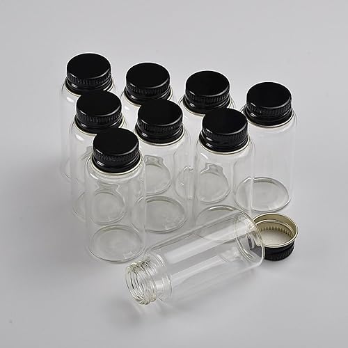 Miniatura 6 de Mini botellas selladas de vidrio de 0.7 onzas líquidas con tornillo de aluminio de metal, tapa negra, botellas de vidrio, píldoras de caramelo, té,