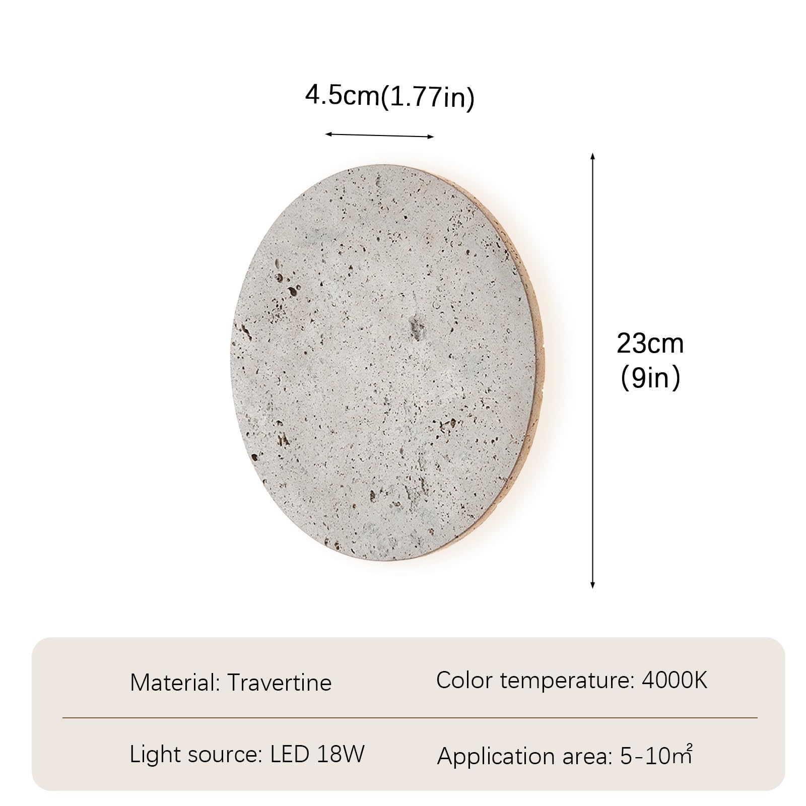 Styl skandynawski lampa ścienna z kamienia naturalny żółty trawertyn abażur kinkiet ścienny okrągły kryty wewnętrzne kinkiety do salonu jadalnia korytarz gabinet dekoracja oświetlenia domu(4000K)