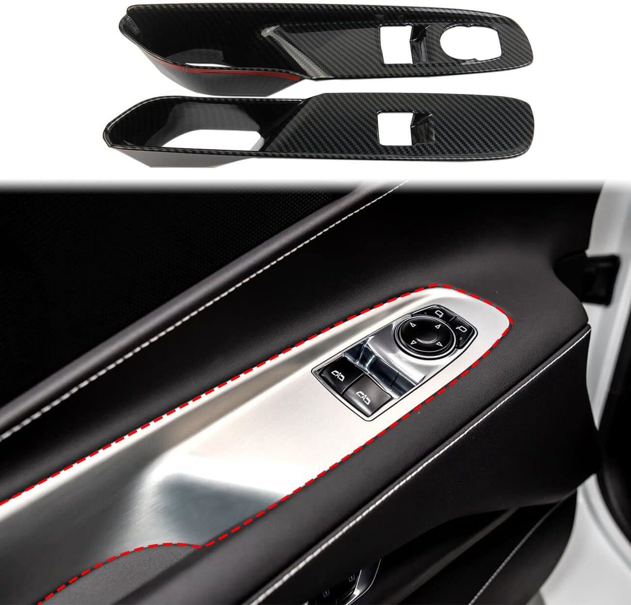 Carbon Fiber Window Lift Switch Panel Cover Trims for Chevrolet Corvette C8 Stingray w/1LT Coupe 2020-2022