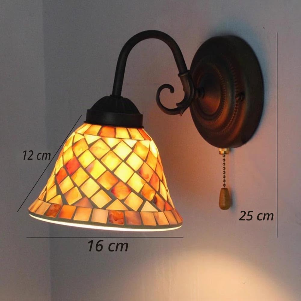 Tiffany Wandlampe mit Schalter Barocker Wandleuchte Innen Mediterraner Dekorative Wandleuchten Retro Metall Nachttischlampe Vintage Industrie für Wohnzimmer Schlafzimmer Treppenhaus