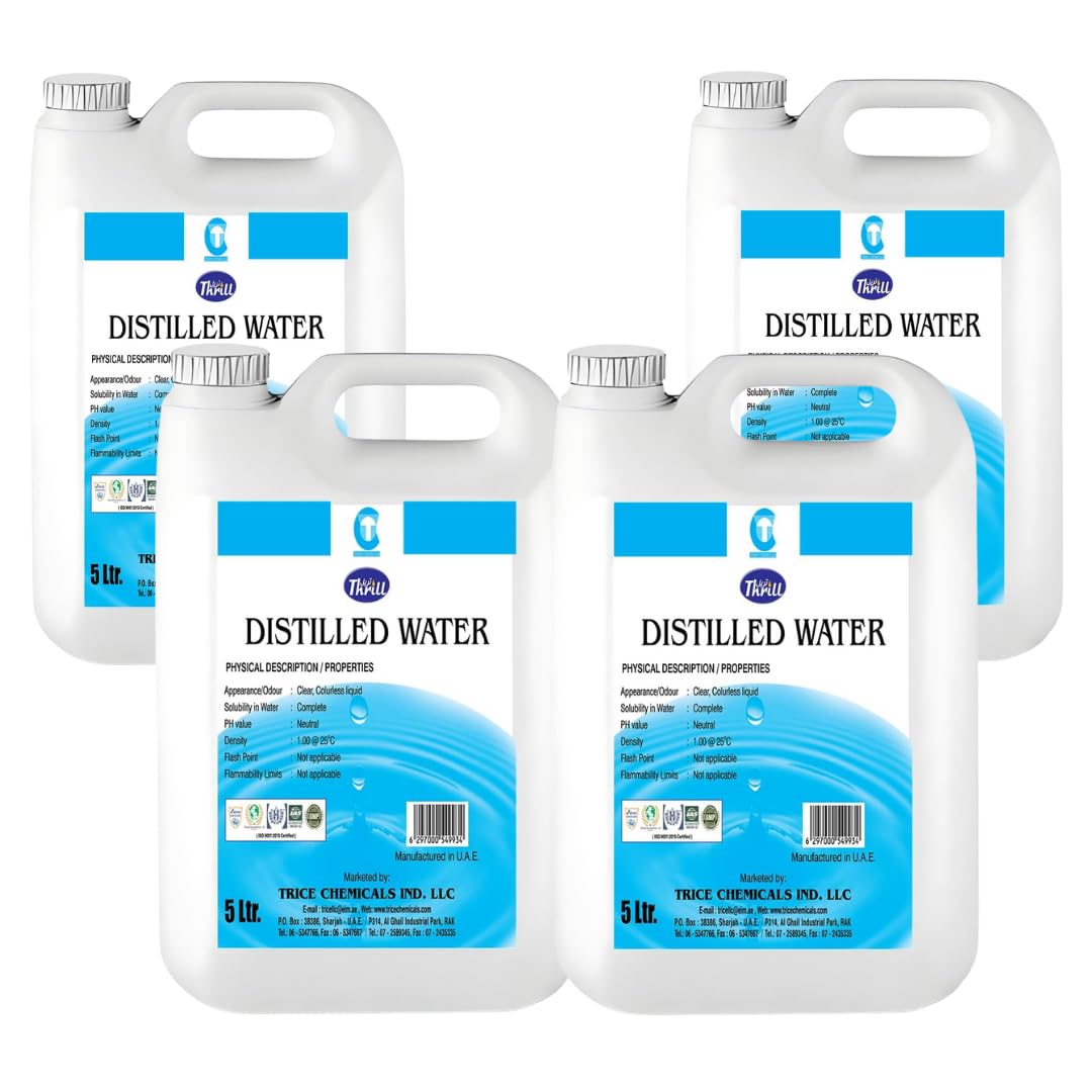 Thrill Distilled Water 5L x 4 PCS Carton - Perfect for Auto Batteries, Steam Irons, Humidifiers & More