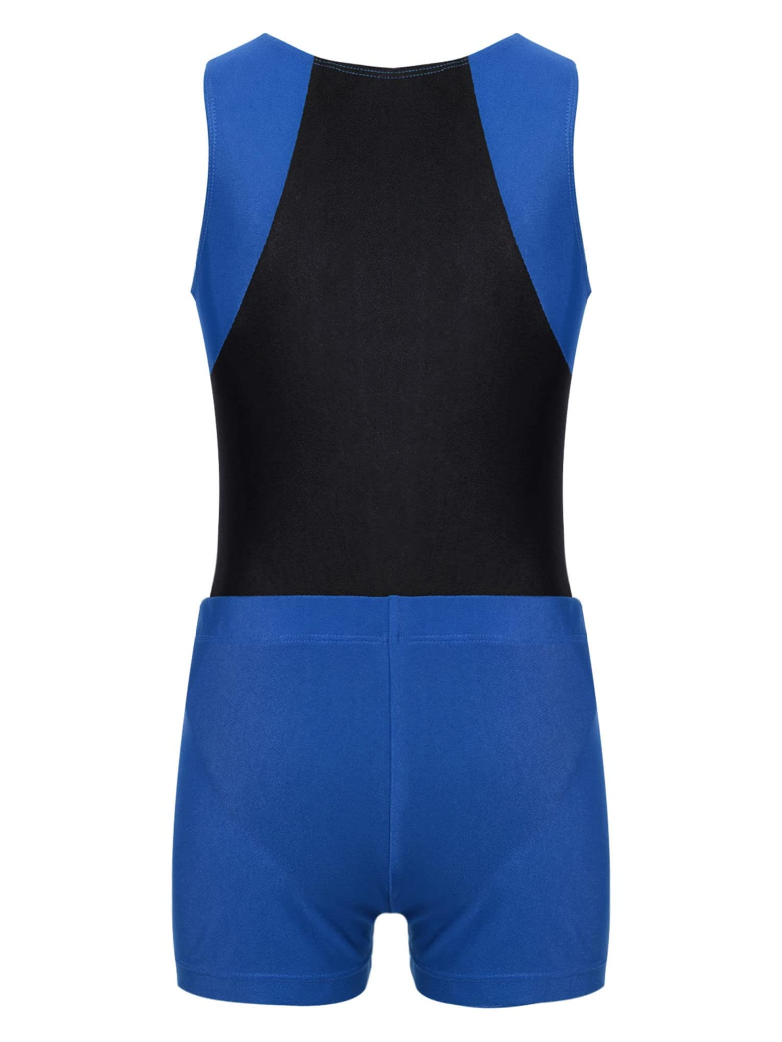 Mufeng Kids Boy Sleeveless Gymnastics Leotard Bodysuit Jumpsuit with Shorts Set Summer Swimsuit Beach Swimwear Blue 14 Years