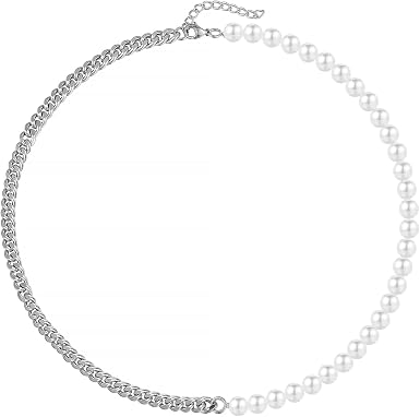 Mens Pearl Necklace Women Half Pearl 