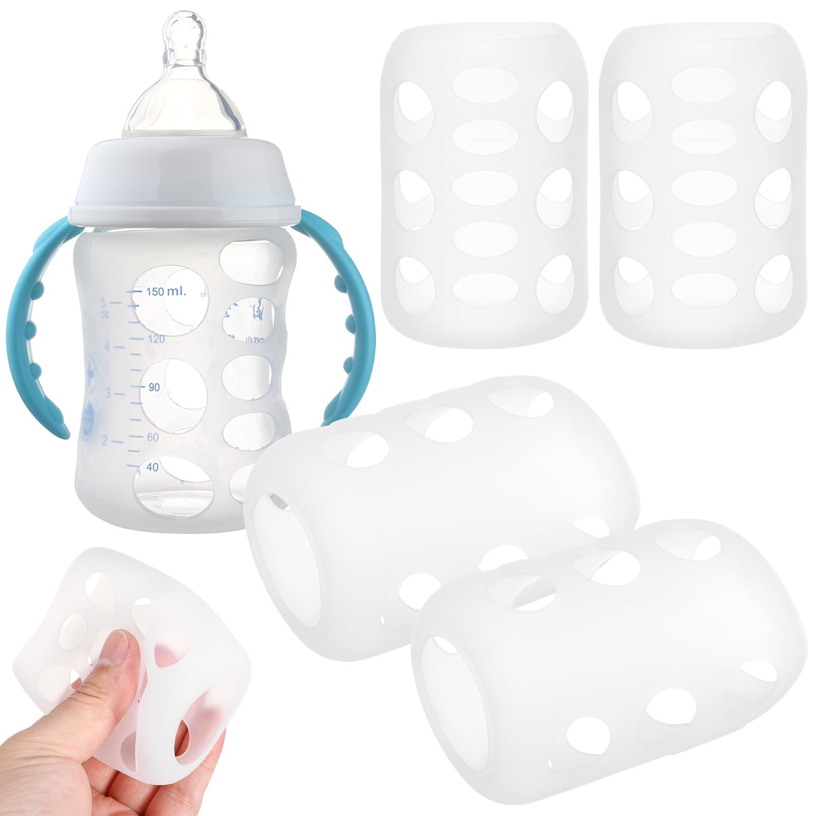 SHINEOFI 4-Pack Silicone Baby Bottle Covers, Protective Sleeves for Glass Feeding Bottles, Non-Slip Soft Silicone Sleeves for Infant Feeding