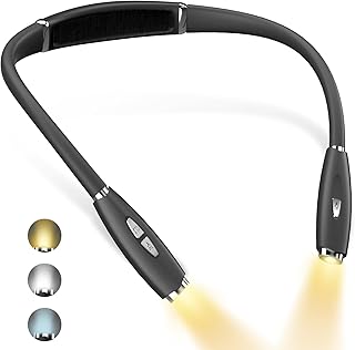 Rechargeable Neck Reading Light, Book Light for Reading in Bed at Night, LED Reading Lamp with 3 Brightness Levels, Portable Bendable Arms Neck Light for Knitting,Camping,Repairing,Crafting