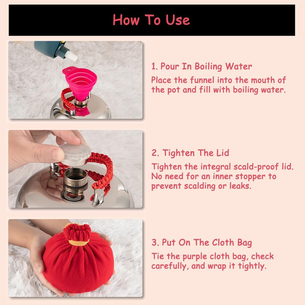 Winter Hand Feet Warmer, Metal Hot Water Bottle with Sealing Stopper, 0.6l/1l/1.5l/2l Bed Warmer for Hands & Feet,0.6l