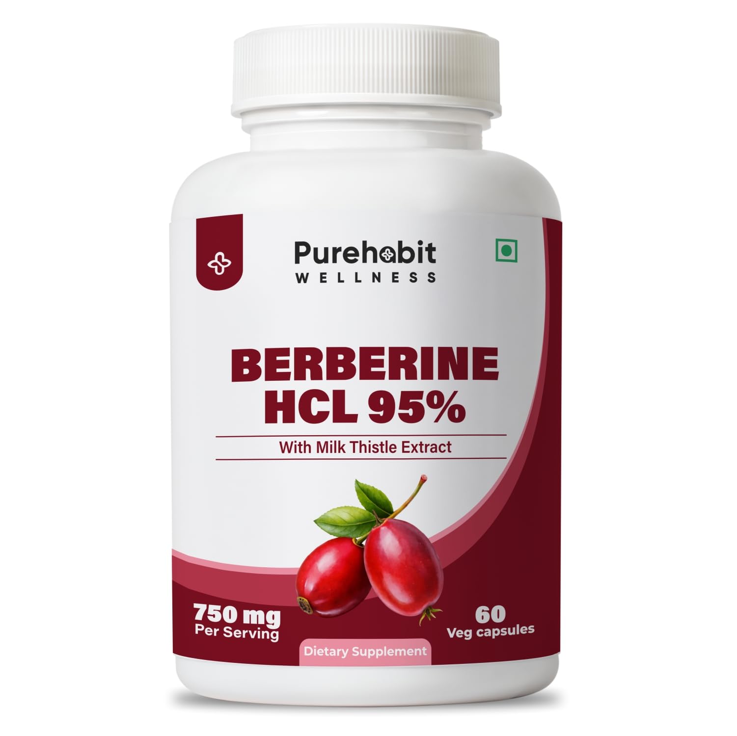 Berberine HCL 95% 500mg with Milk Thistle 250mg, 60 Veg Caps