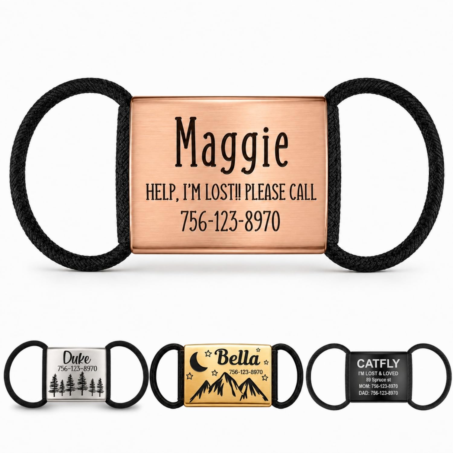 Personalised Slide Pet ID Tag for Dogs Cats Deep Engraved in UK Pet Collar Name Plate 316 Stainless Steel Silent Pet ID Tags Name Phone Number Slide On Collar for Dogs Cats Horses Sheep S M L