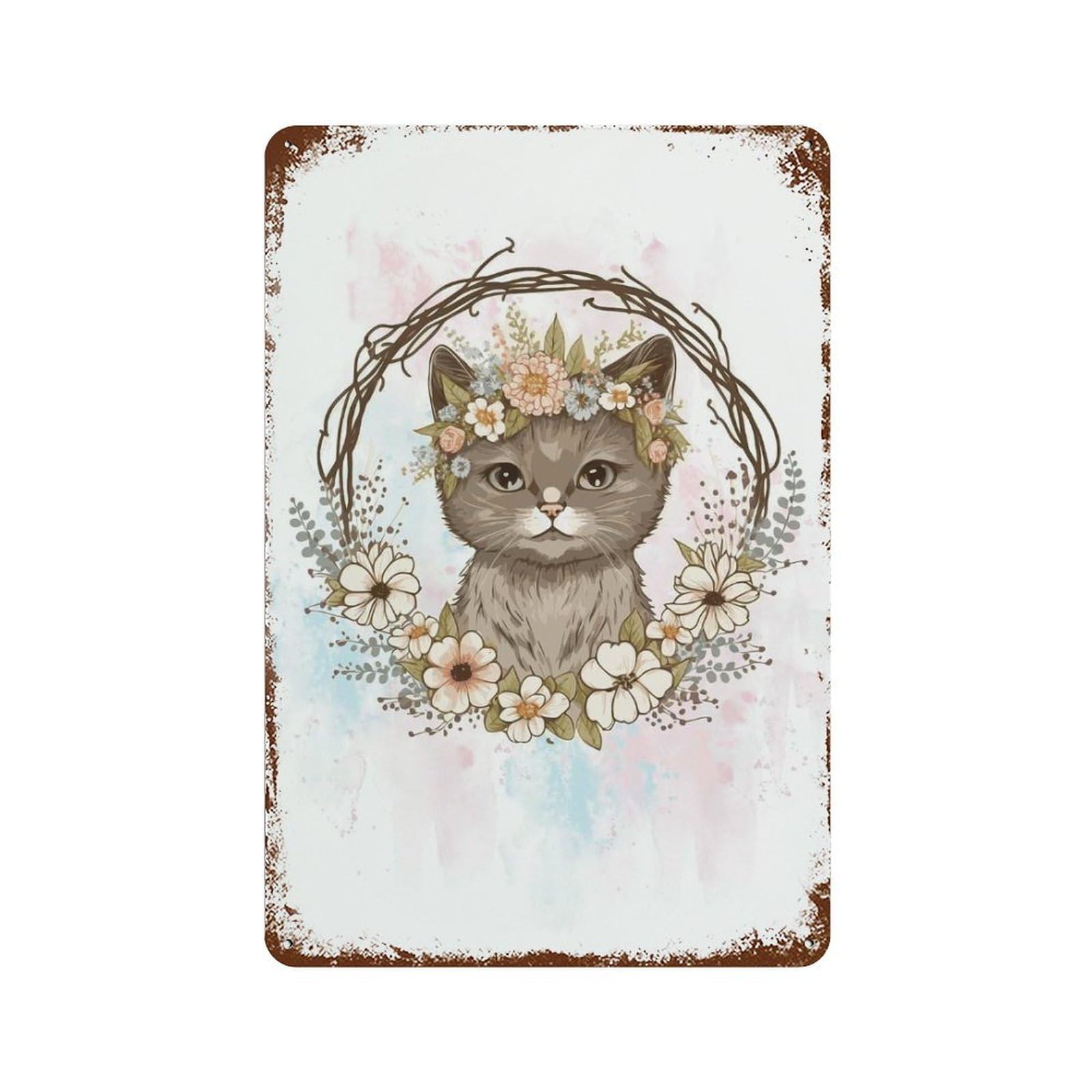 Watercolor Baby Cat Kitten Rust Effect Tin Sign 11.8"x7.9", Vintage Wall Decor for Pub, Kitchen And Man Cave Decor