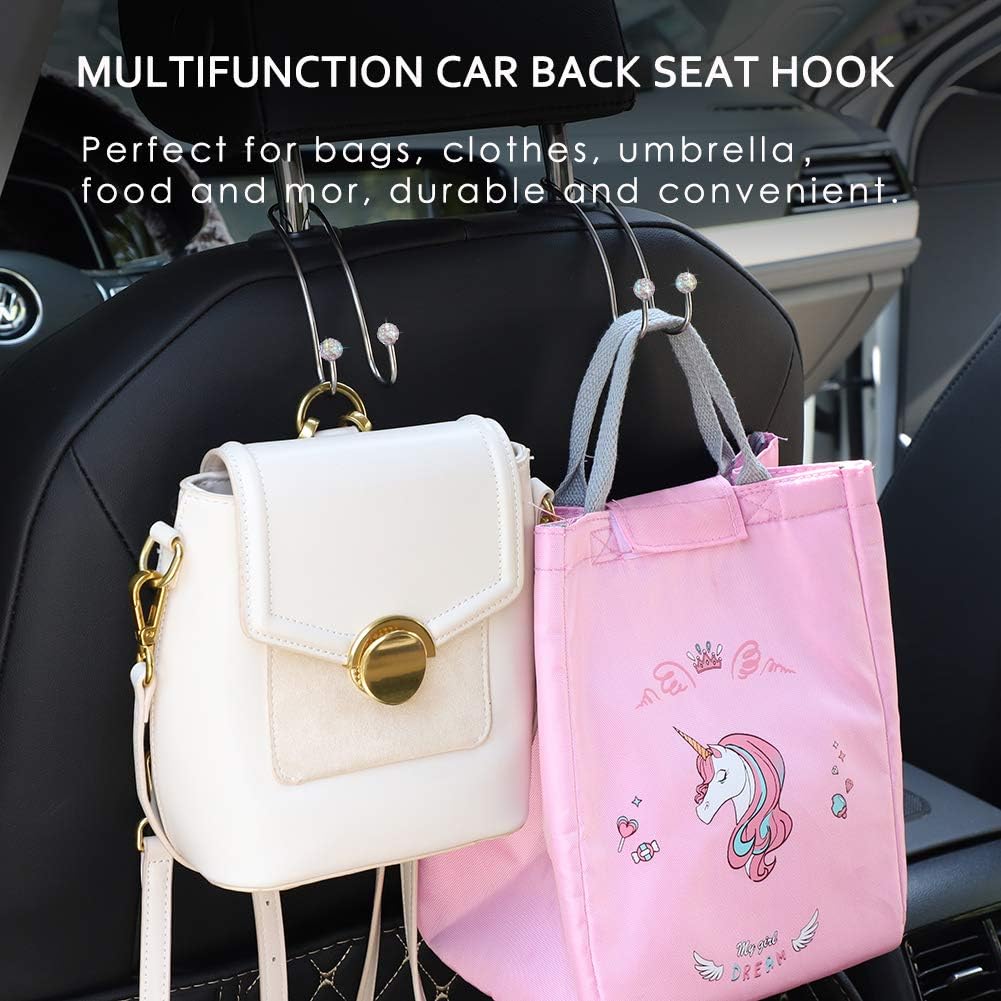 4 Pack Car Hooks, Artscope Multifunctional Organizer Hooks Universal Bling Diamond Car Headrest Hangers Hooks for SUV Truck Vehicle , Strong and Durable Auto Backseat Hanger Storage Hooks (AB Color)