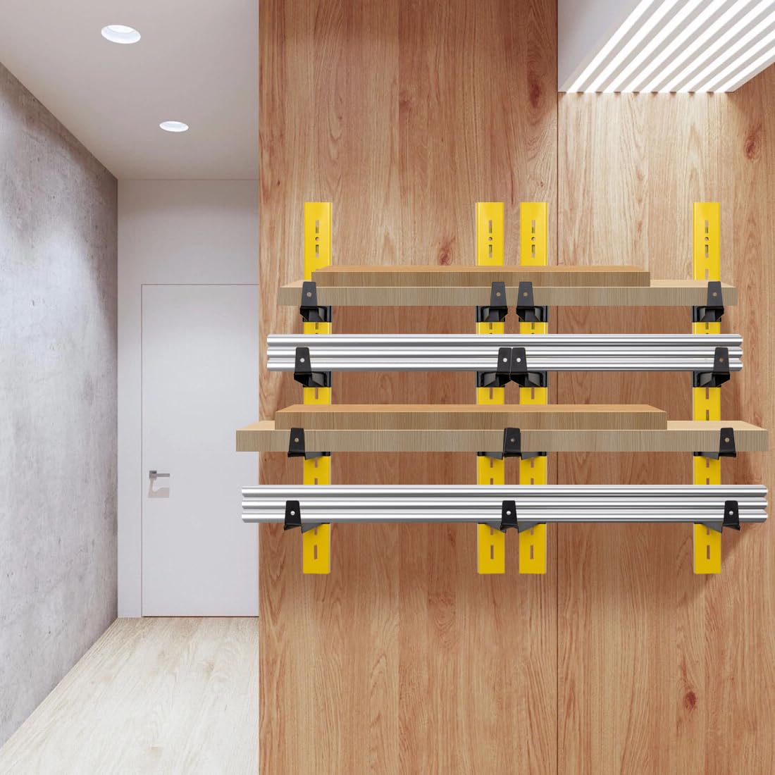 Kragarmregal Wandmontage mit 4 Etagen,Trägt Insgesamt 123kg Garage Organizer,Wandmontiertes Freitragendes Holzregal aus Metall für Werkstattregale,Orange für Innen-und Außeneinsatz（4PCS）