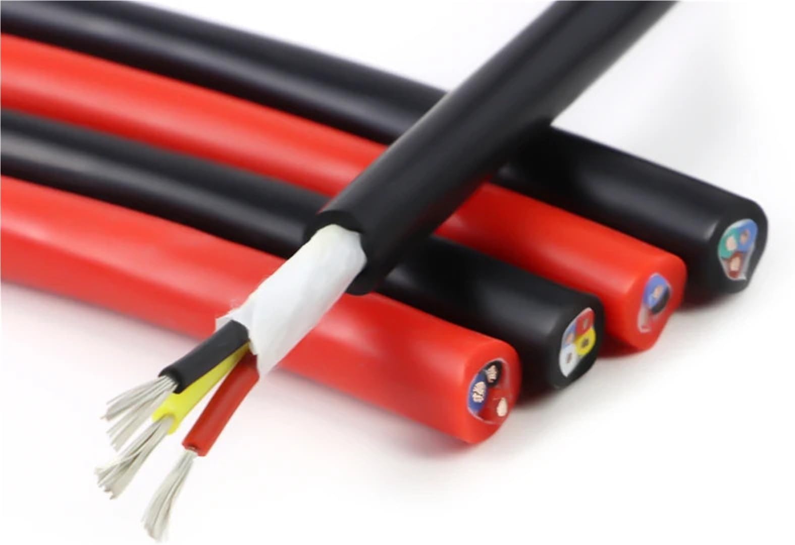 2-10M Black Flexible Silicone Wire Square 0.3/0.5/0.75/1/1.5/2/2.5/4/6 mm x 2/3/4/6 Cores Tinned Copper High Temperature Cable(2.5mm,5M_4 CORES)