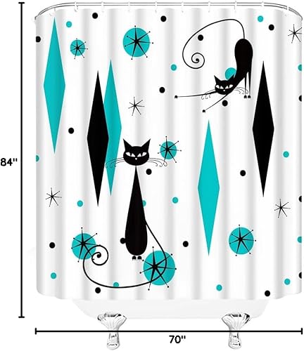 Miniatura 14 de GCTNBJL Cortina de ducha geométrica moderna de mediados de siglo, gato negro, estrellas atómicas, abstracto, rosa, negro, geométrico, retro, de los