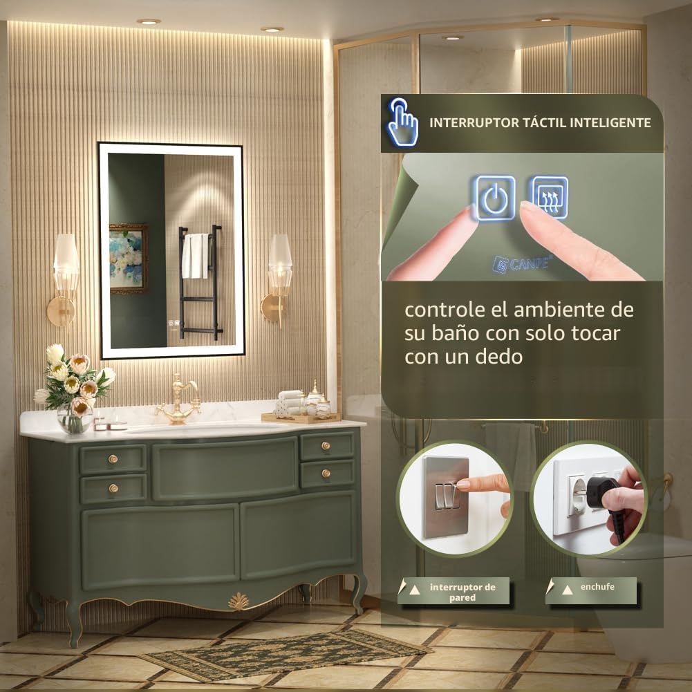 GANPE Espejo de baño LED, Espejo de tocador de Maquillaje montado en la Pared, Espejo Iluminado Moderno Grande, antiniebla+IP44 Impermeable+Vertical y Horizontal (80 x 100 cm)