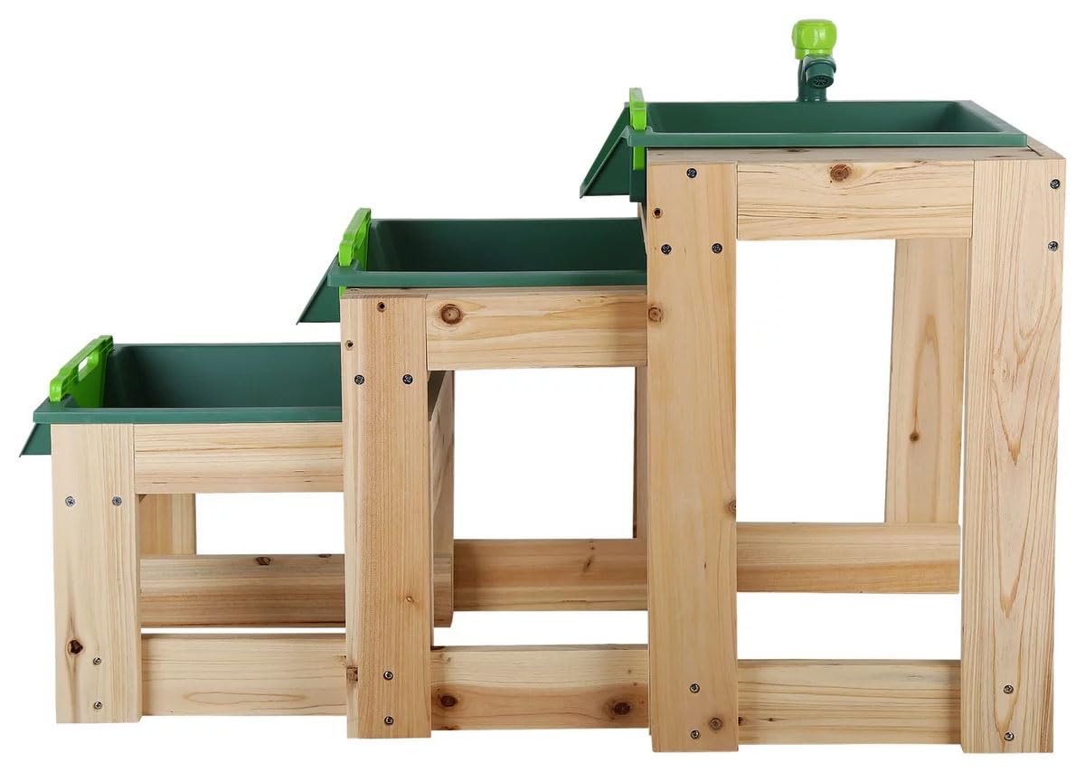 ToyToyToy Wasserbahn 3 teilige Wasserstraße mit Holzgestell Wasserhahn Schleusen Schlauchanschluss