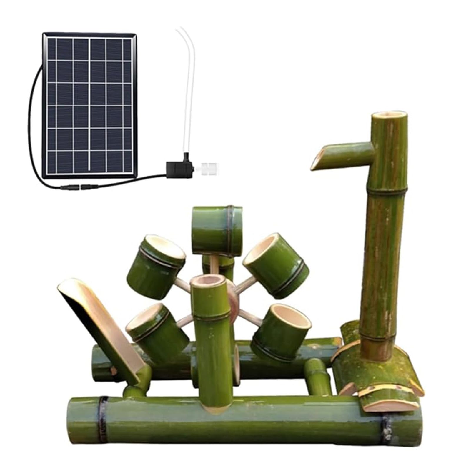 LCUVIMPEX Bamboo Water Fountain, Solar Powered Bamboo Water Fountain - Freestanding Outdoor Garden Patio Bird Bath Decor
