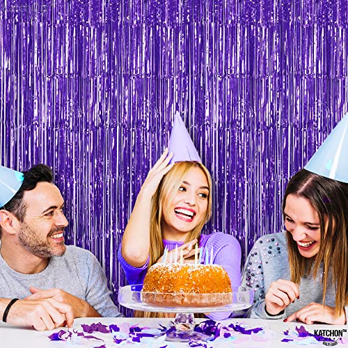 Image of KatchOn, Purple Streamers Backdrop - 3.2x8 Feet, Pack of 2 | Light Purple Foil Fringe Curtain for Lavender Birthday Decorations, Purple Decor | Lavender Party Decorations, Bridal Shower
