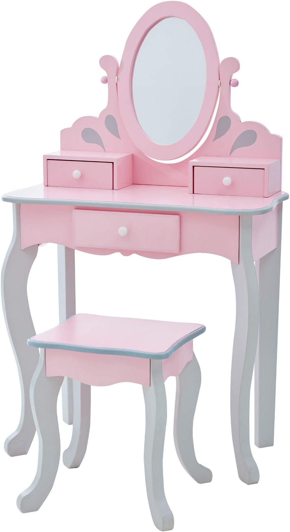 Children's Dressing Table Kids Vanity Table Set with Stool & Mirror