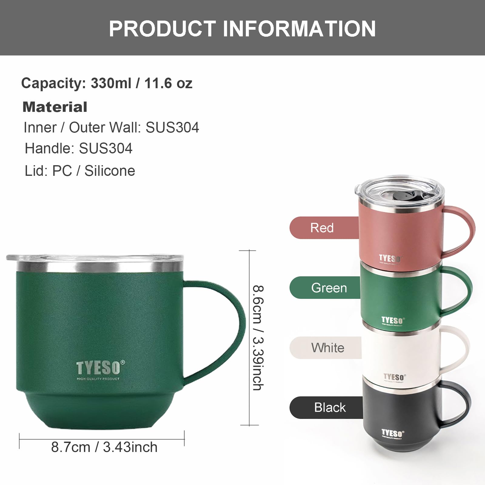 Klaraber Insulated Coffee Mug, Thermal Mug with Handle, Insulated Camping Mug with Lid - Image 2