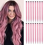 KGBFASS Colored Clip in Hair Extensions 20Inch Straight Syntactic Pink Color Hairpiece Rainbow Party Highlights for Women Girls Kids 16Pcs (Pink )