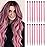 KGBFASS Colored Clip in Hair Extensions 20Inch Straight Syntactic Pink Color Hairpiece Rainbow Party Highlights for Women Girls Kids 16Pcs (Pink )
