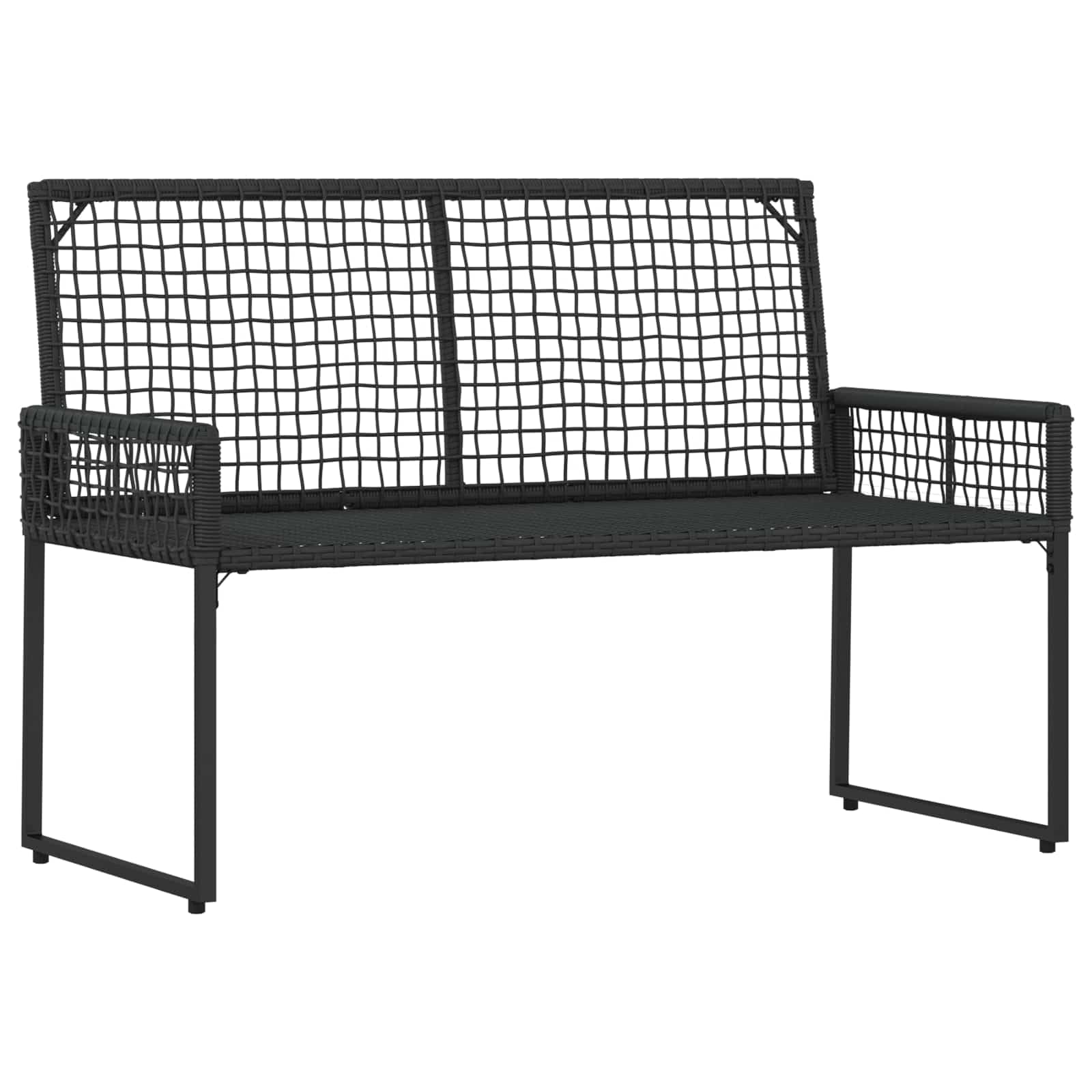 Ławka ogrodowa z poduszką, czarna i kremowo-biała, 118 x 55 x 82 cm – rattanowa ławka do siedzenia na taras i do ogrodu