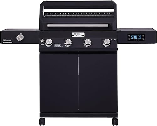Monument Grills Denali D425 - Parrilla inteligente de gas propano líquido de 4 quemadores con tecnología inteligente, quemador lateral y controles