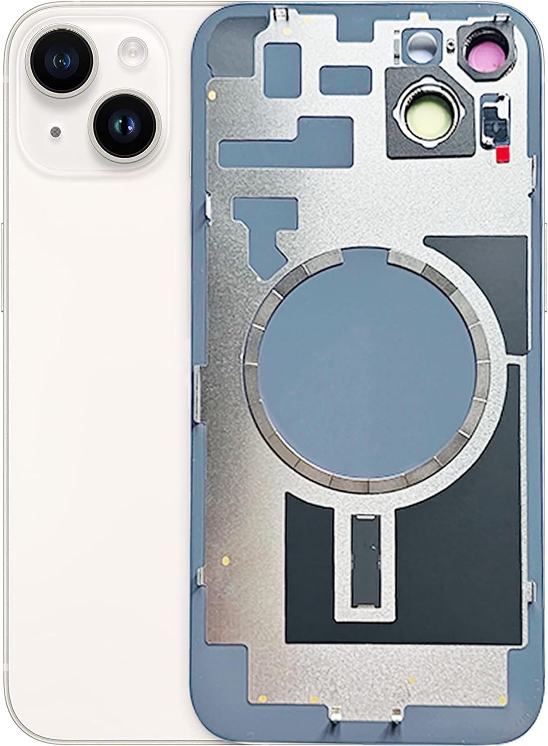 Original Back Glass Cover Battery Door Replacement & Waterproof Tape, Pre-Installed Camera Frame for iPhone 14 All Carriers Repair 14 Tool (Black)