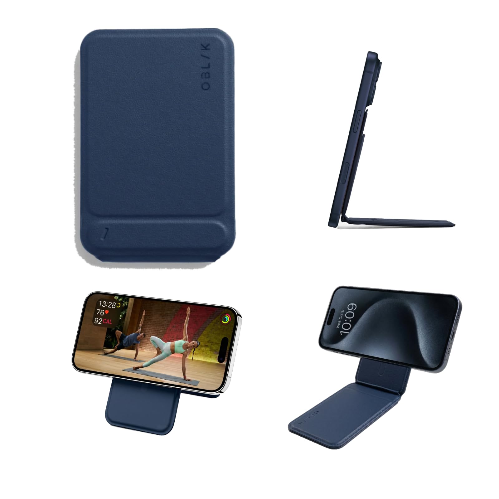 oblik tripod stand & mag-safe wallet | 4 in 1 multi-functional : tripod/selfie stick/phone stand/wallet | strong magnets | compatible with iphone air/17/16/15/14/13/12 series - navy blue