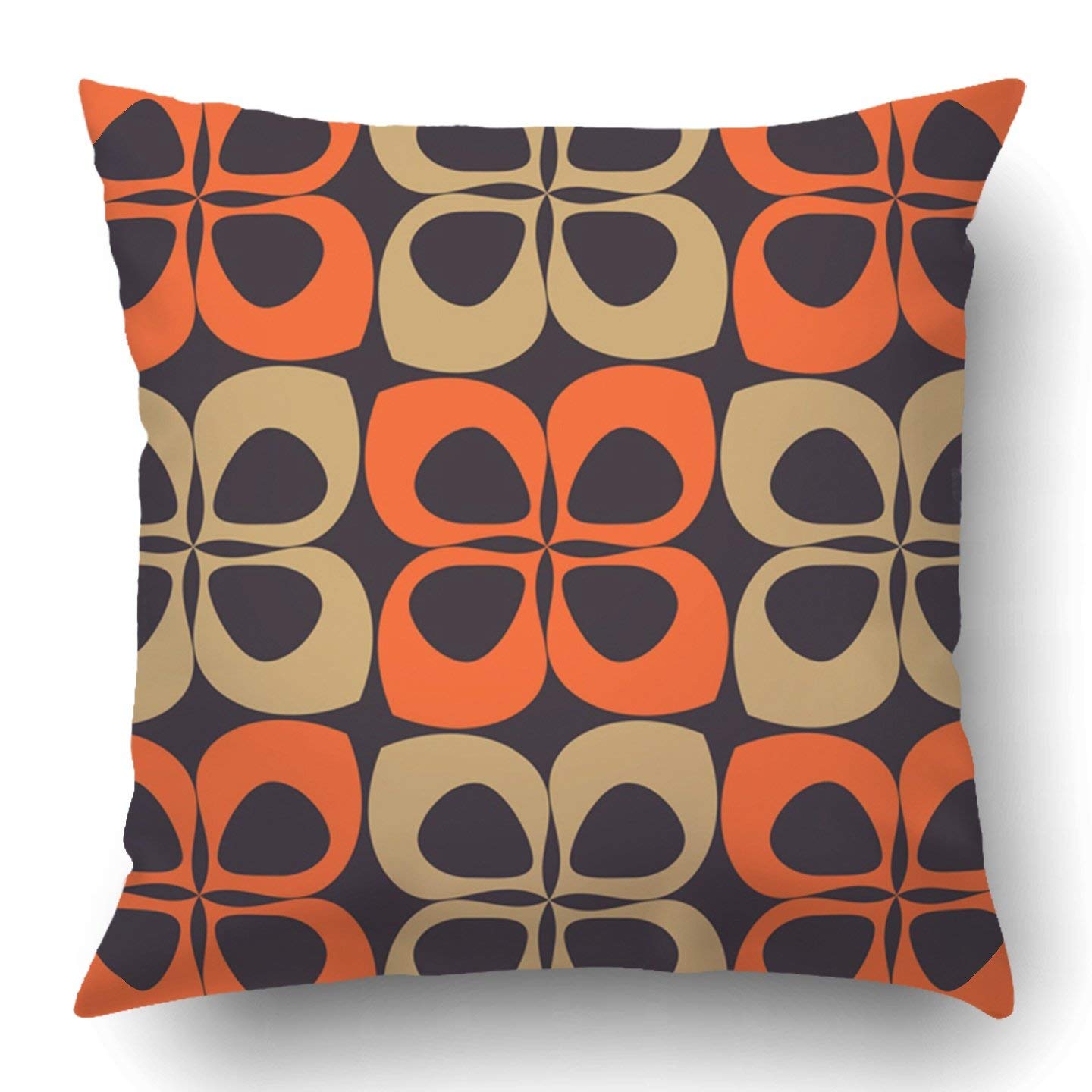 Throw Pillow Covers Orange 60S Sixties Seventies Styled Pattern Beige 1960S 1970S Retro Funky Floral Graphic Flower Polyester 18 X 18 Inch Square Hidden Zipper Decorative Pillowcase