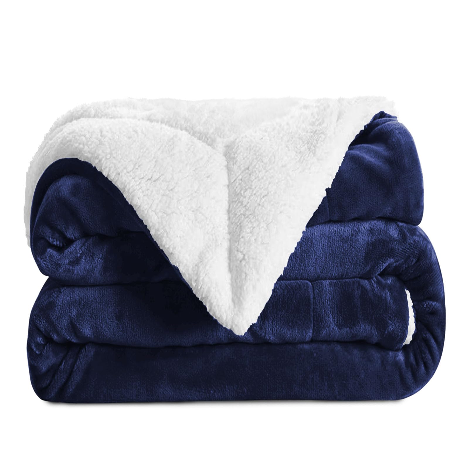Aspire Homeware Navy Sherpa Fleece Blanket Reversible Plush Soft Fluffy Fleece Blankets Thick Bed Throws Microfiber Throw For Sofa (, Super King (230 X 270 Cm))