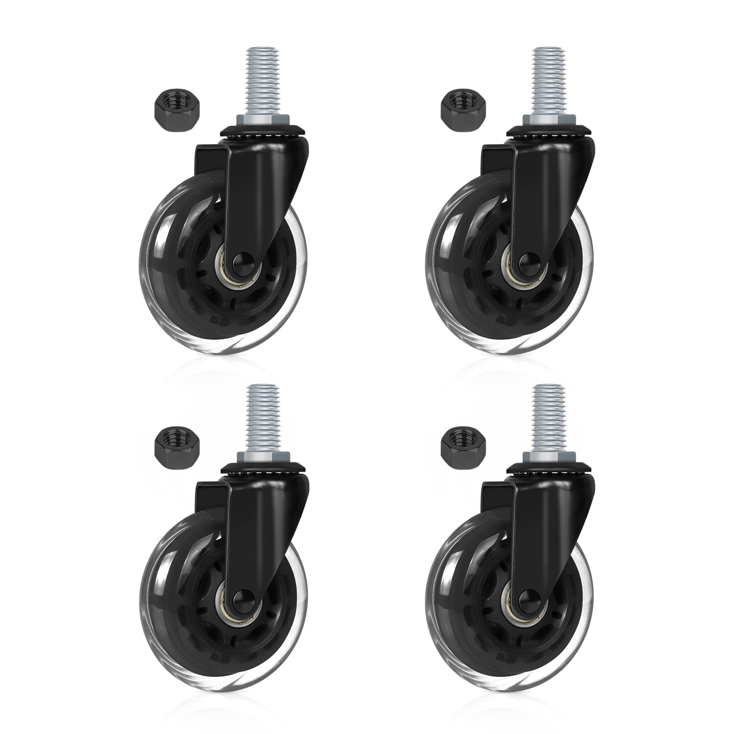 Hirate 4 Pack Swivel Wheels 3 Inch Heavy Duty Swivel Caster M10 x 0.75" Metric Threaded Stem Casters Wheels Replacement with Hex Lock Nuts