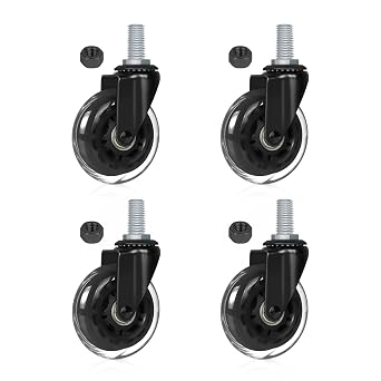 Hirate 4 Pack Swivel Wheels 3 Inch Heavy Duty Swivel Caster M10 x 0.75" Metric Threaded Stem Casters Wheels Replacement with Hex Lock Nuts