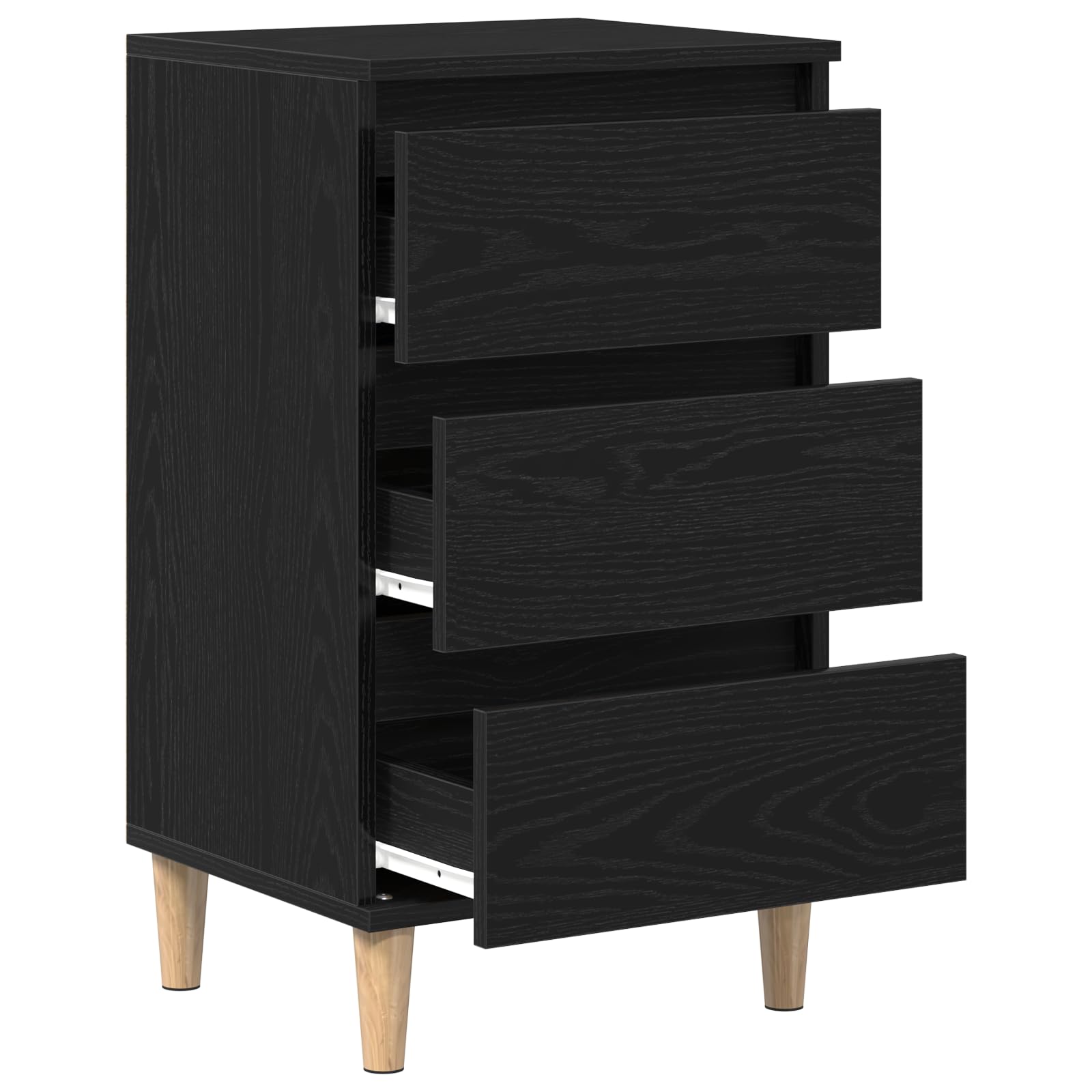 Moderner Nachttisch mit 3 Schubladen in schwarzem Eichenfinish - Robuster Holzwerkstoff, minimalistisches Design und praktischer Stauraum für Schlafzimmer, Wohnzimmer und Büro