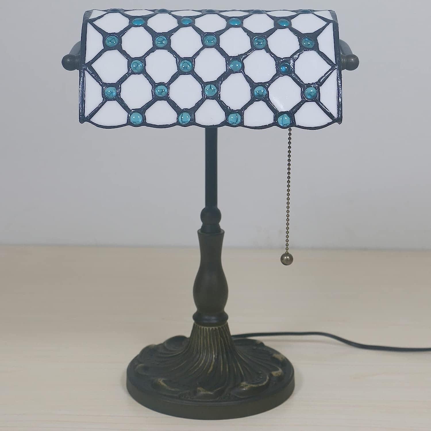 Bankiers Tischlampe, farbige Glaslampe, Kristallperlenschreibtischlampe, Schlafzimmer in der Nacht Leselampe (weiße Glassperlen aus weißem Meer) Innovate