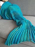 YiZYiF Kids Girls Gift Mermaid Tail Blanket Cosplay Handcrafted Crochet Knitted Wrap Blanket Air Conditioning Blanket All Season Sleeping Bag (Children One Size, Blue fits 4-7 Years)