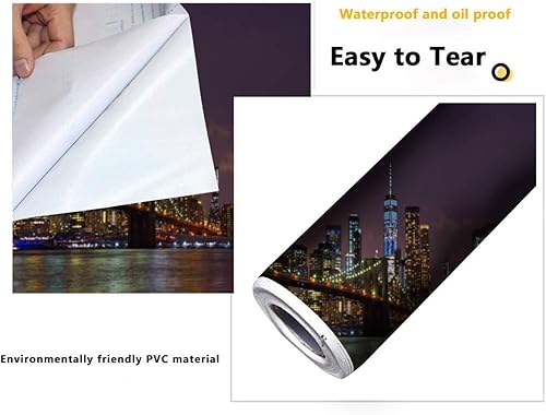 Miniatura 10 de Rollo de papel tapiz autoadhesivo con vista de manhattan por la noche, horizontes e imágenes de la ciudad de Nueva York, papel tapiz removible para