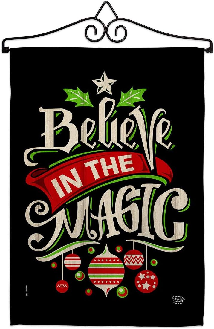 Believe The Magic Garden Flag Set Wall Hanger Wintertime Christmas Santa Marry Xmas Present Reindeer Season Snow Small Decorative Gift Yard House Banner Made In USA 13 X 18.5