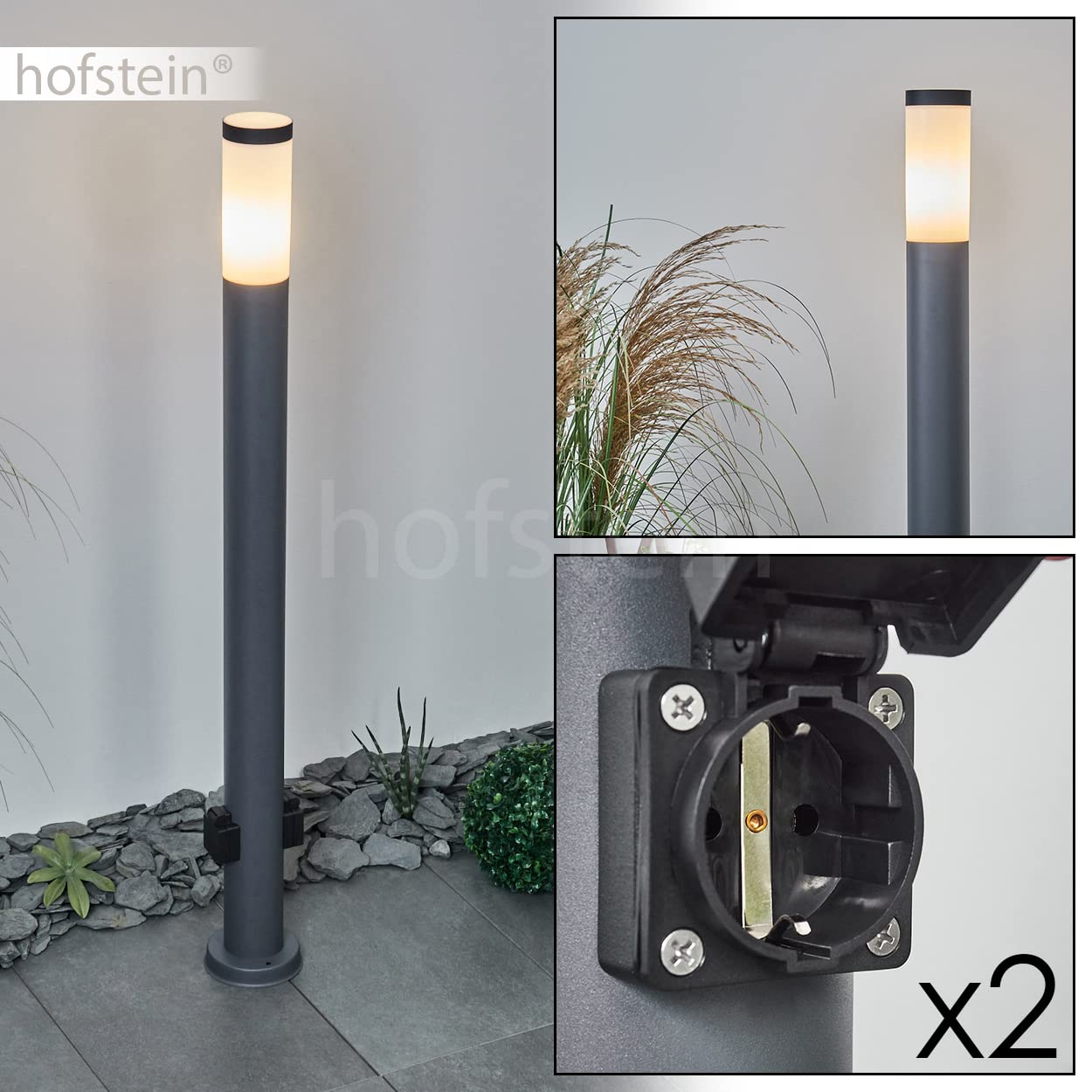 Lampa zewnętrzna Sessa z 2 gniazdami, lampa na podstawie z metalu/tworzywa sztucznego w kolorze antracytowym/białym, oświetlenie ścieżki 110cm, lampa ogrodowa w. E27, IP44, bez żarówki