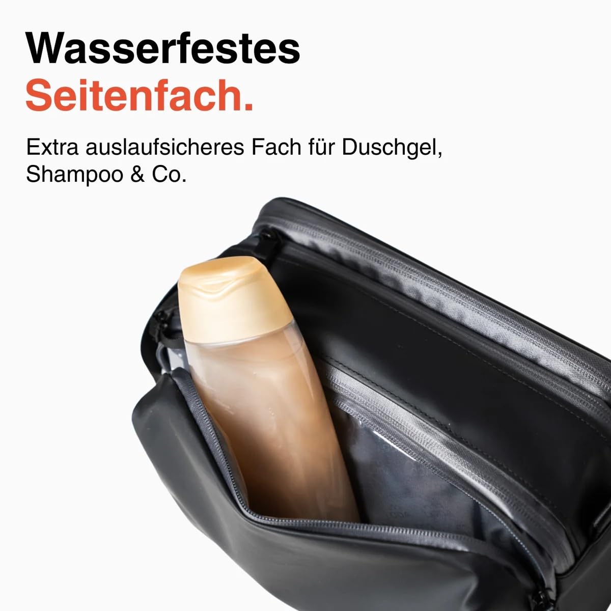 LODA Kulturbeutel 7L - Herausnehmbares Duschfach - Organisiertes Hauptfach | Wasserfestes Seitenfach – Integrierte Aufhängung – Aufklappbares Seitenfach – Spiegel – Hygienisches Zahnbürstenfach