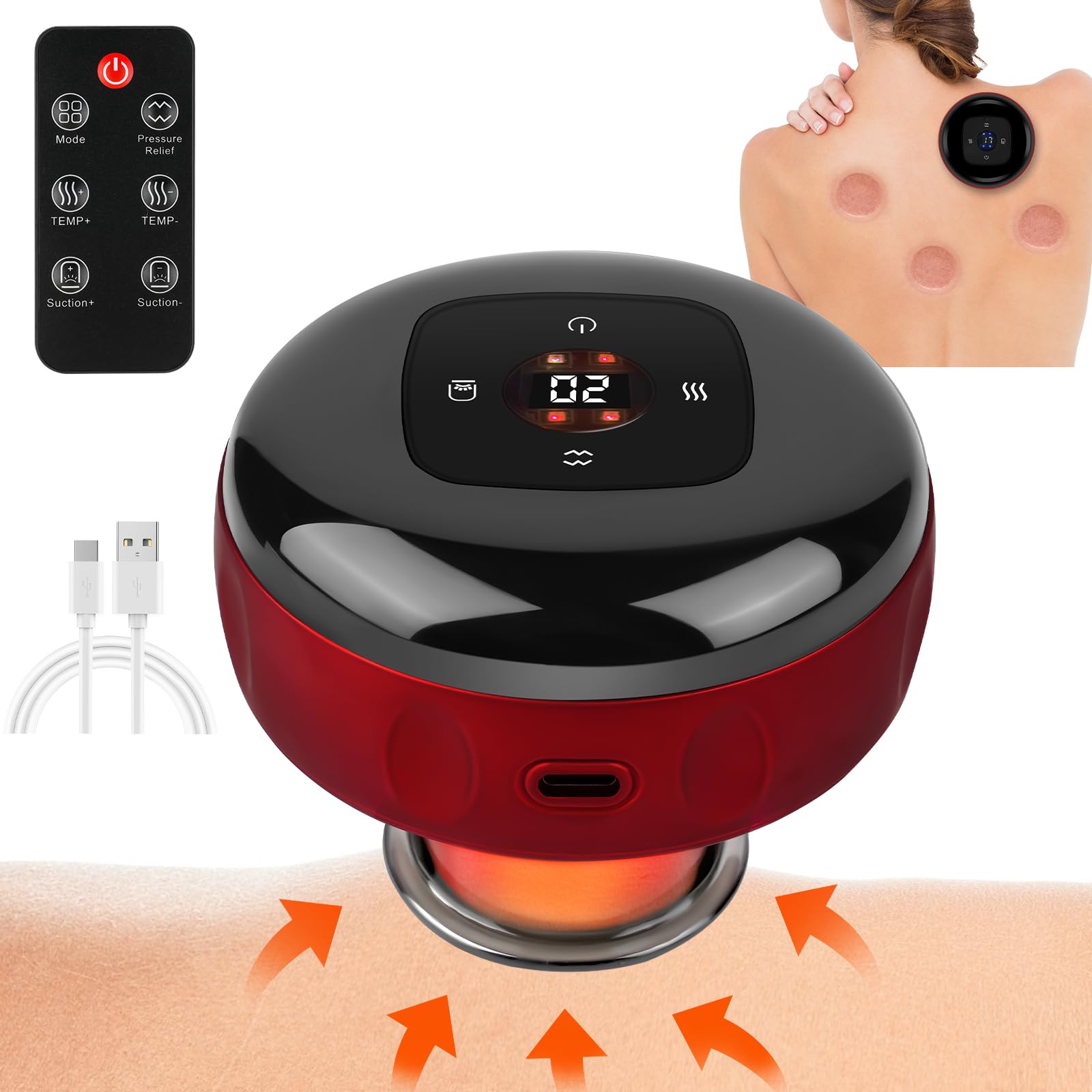 Ensemble de Ventouses électriques Gua Sha 3 en 1, Ventouse Anti Cellulite électrique, 12 Températures Réglables, Appareil Massage Professionnel pour Soulage les Douleurs et Tensions Musculaires