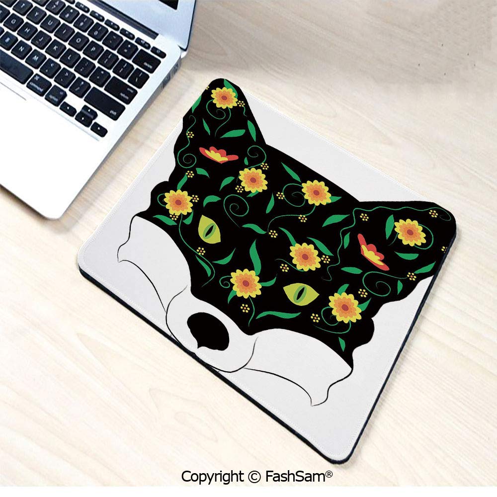 Personalized 3D Mouse Pad Artistic Fox Portrait Face with Summer Meadow Flowers Swirled Twigs Pattern Decorative for Laptop Desktop(W9.85xL11.8)