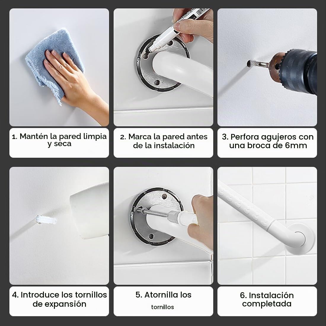 Barra De Baño De Acero Inoxidable De 40 Cm, Barra De Ducha, Barra De Baño Para Personas Mayores, Discapacitadas Y Niños, Blanco
