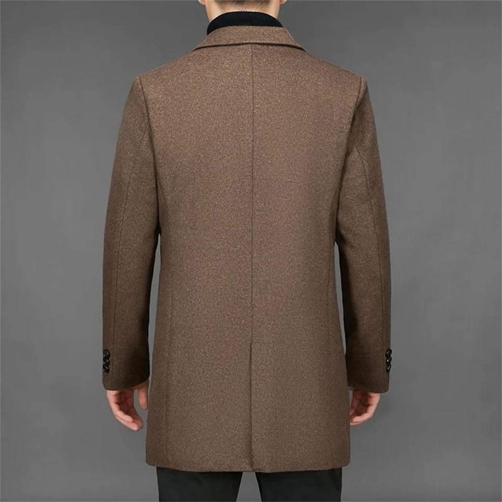keusyoi Wool Blends Coats For Men Casual Long Mens Jackets And Coats Turn-Down Collar Solid Trench Coat Mens Clothing