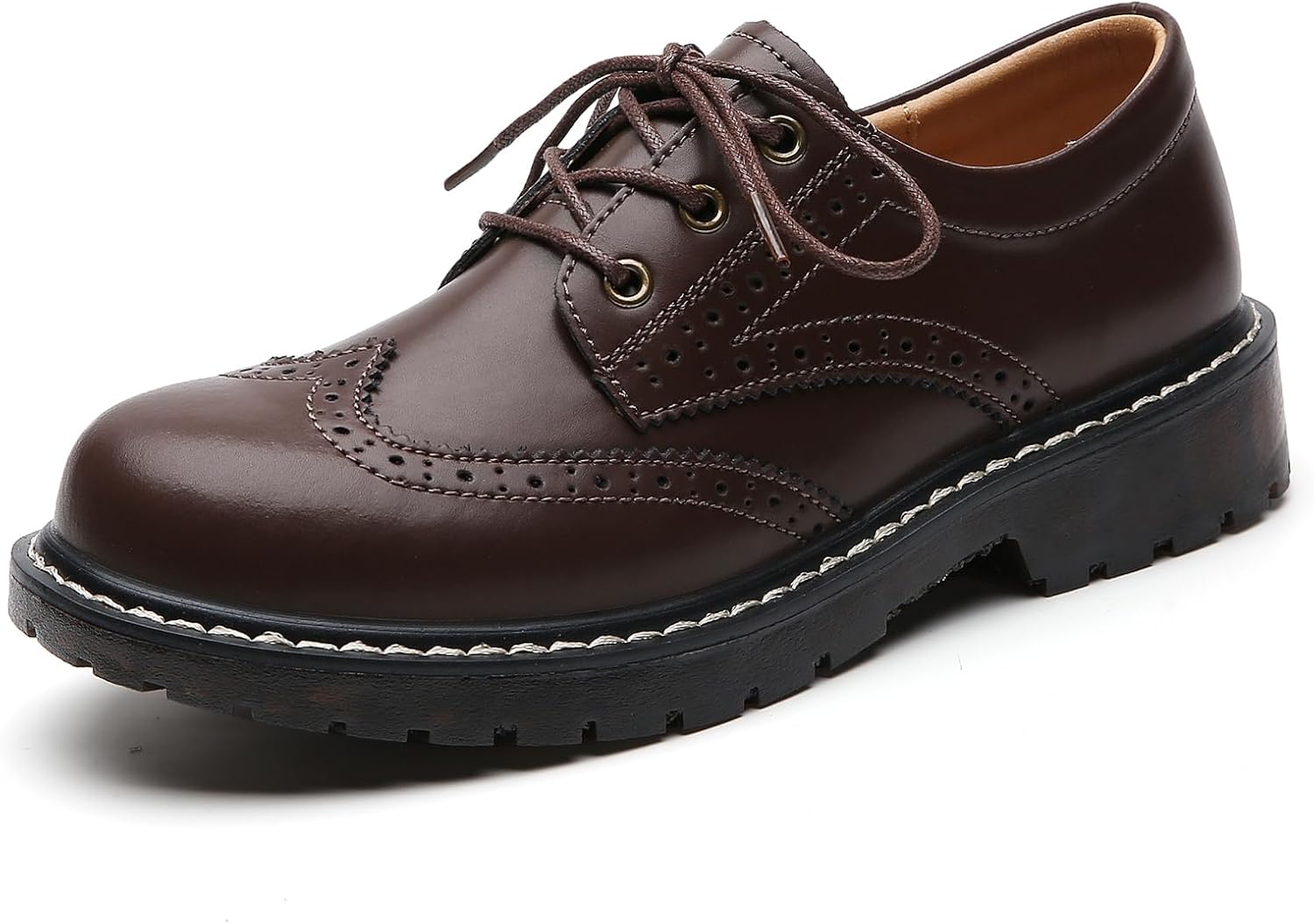 XMM Oxford Shoes for Women Women's Oxford Shoe Lace-Up Round Toe Leather Flat Classic Non-Slip Work Business Dress Office Shoes